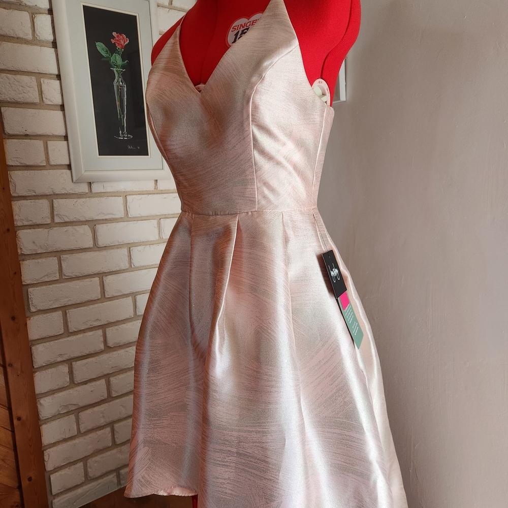 High Low Pink Metallic Dress - Picture 2 of 4
